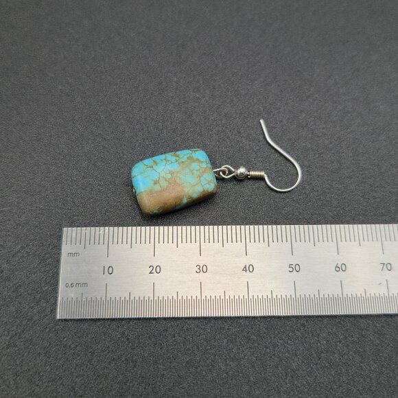 Silver Plated Turquoise Stone Handmade Dangle Earrings A6096 - Picture 4 of 5